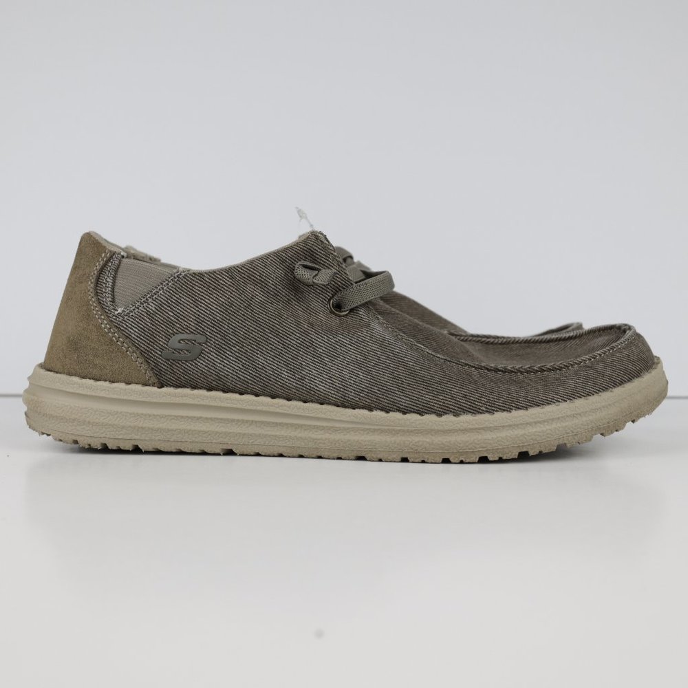 Skechers Melson Casual Shoes Khaki 66387 Mens Size 7.5 Slip Ons Flat Heel Lacing